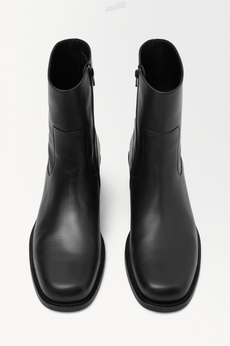 Black COS The Heeled Leather Boots Boots | 261085-FZH