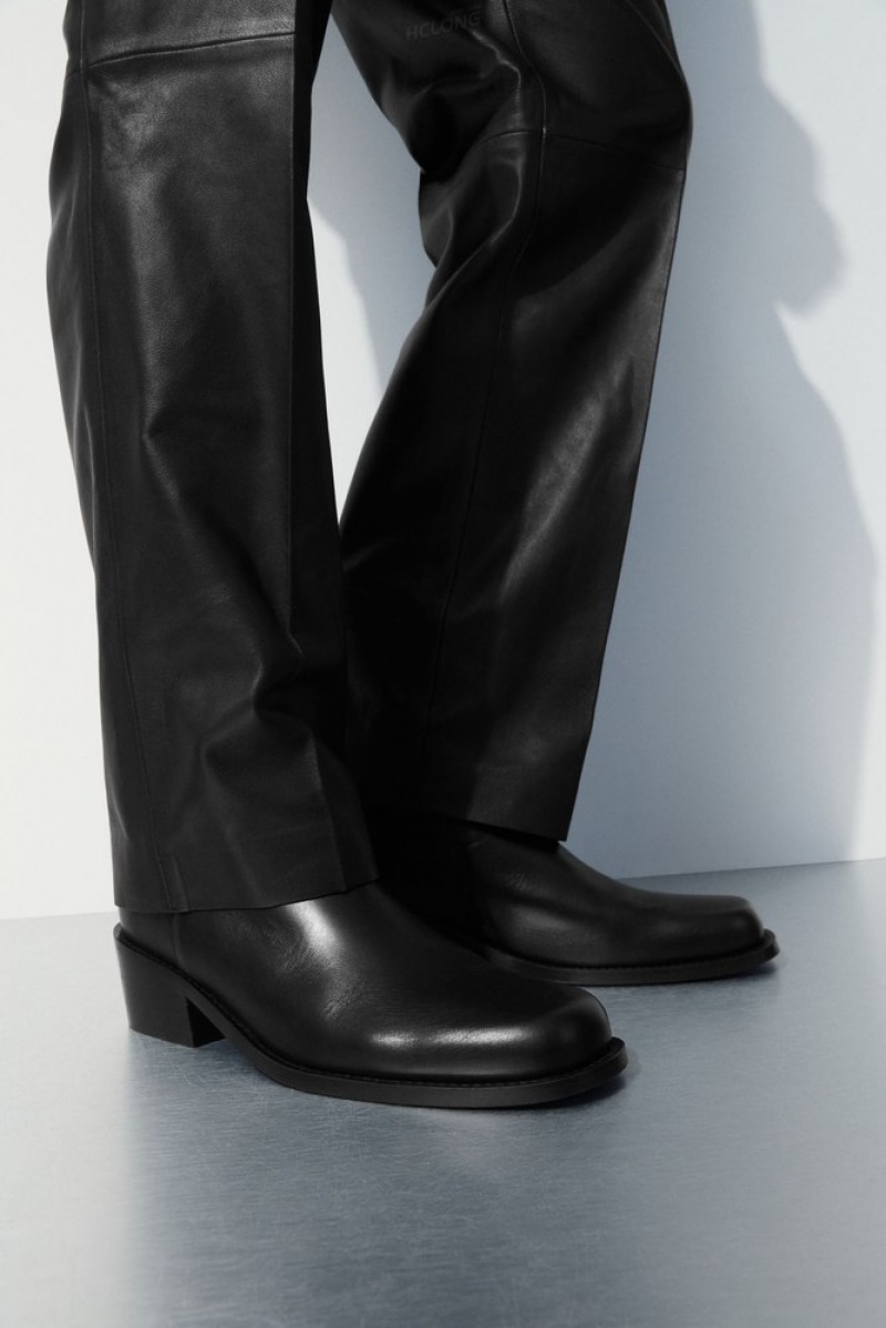 Black COS The Heeled Leather Boots Boots | 261085-FZH