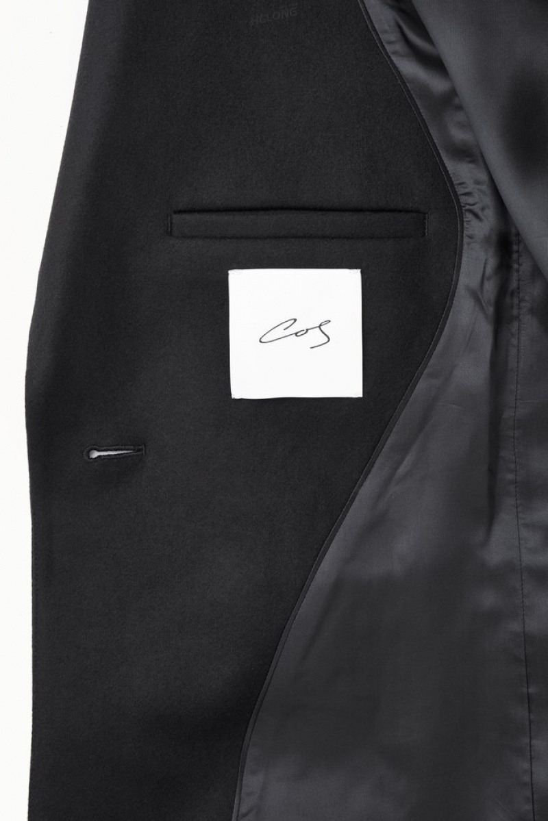 Black COS The Leather-Tasseled Wool Coat Coats & Jackets | 038947-SBH