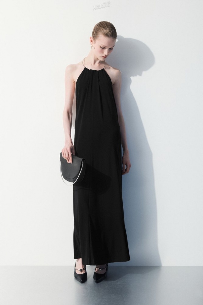 Black COS The Open-Back Necklace Dress Dresses | 570284-DKL