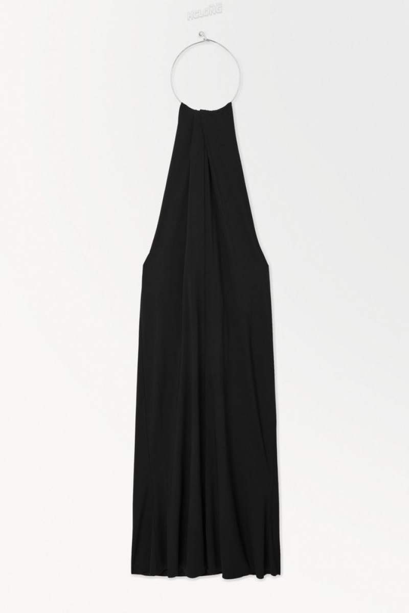 Black COS The Open-Back Necklace Dress Dresses | 570284-DKL