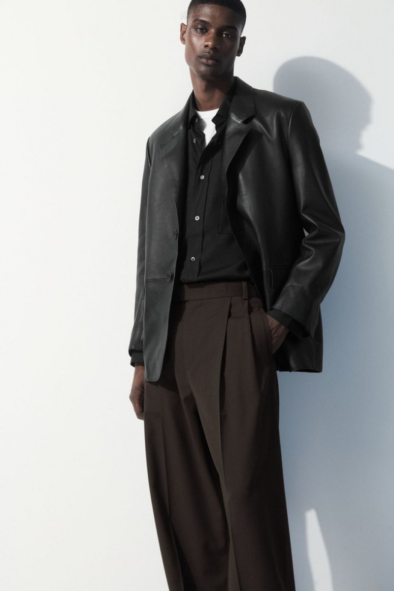 Black COS The Pleated Wool Trousers Suit Trousers | 794831-YNJ