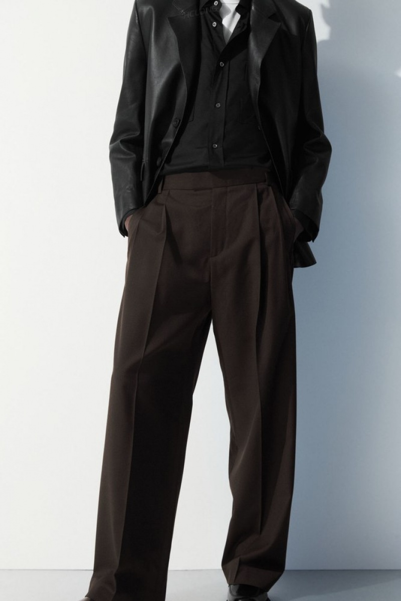 Black COS The Pleated Wool Trousers Suit Trousers | 794831-YNJ