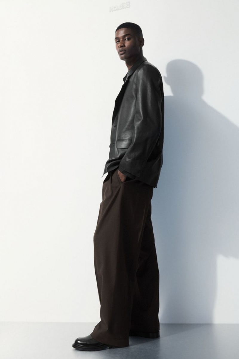 Black COS The Pleated Wool Trousers Suit Trousers | 794831-YNJ