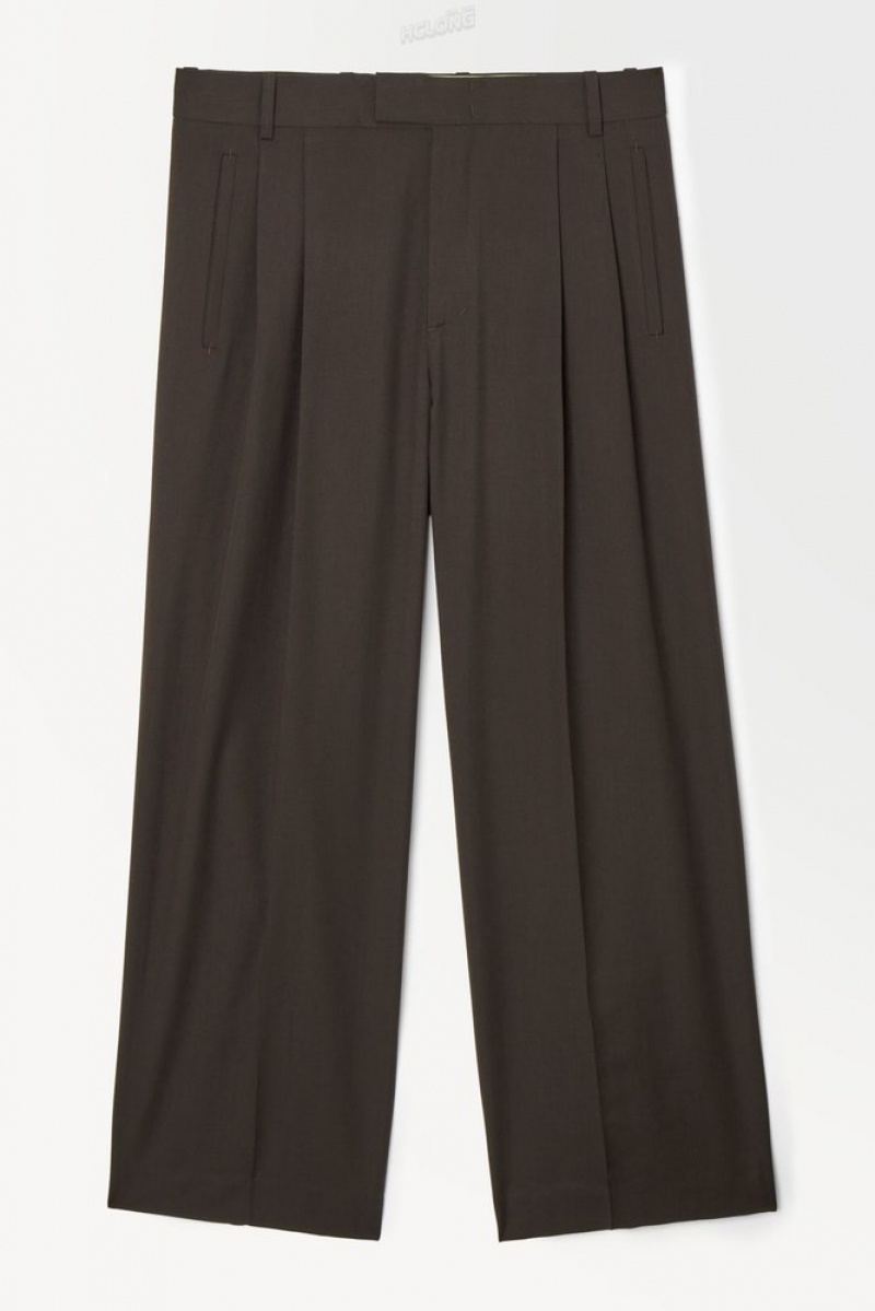 Black COS The Pleated Wool Trousers Suit Trousers | 794831-YNJ