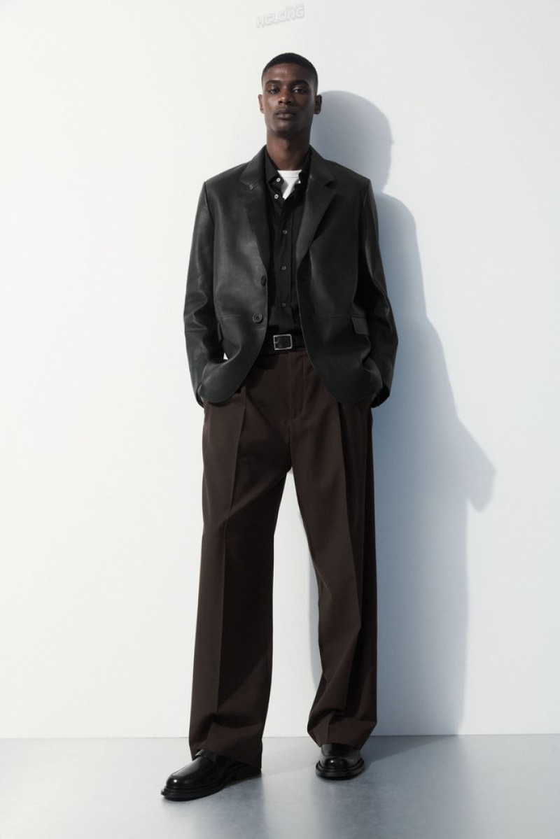 Black COS The Pleated Wool Trousers Suit Trousers | 794831-YNJ