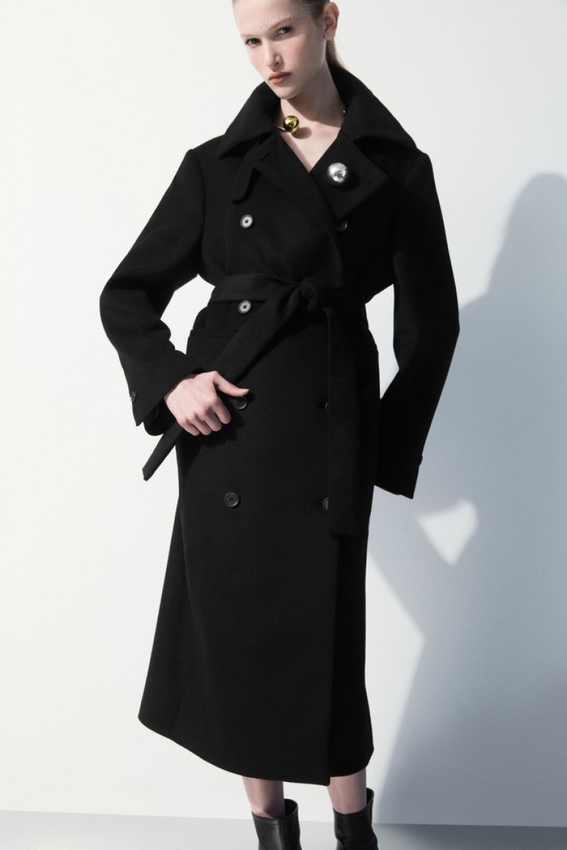 Black COS The Recycled-Cashmere Trench Coat Coats & Jackets | 549620-XLC