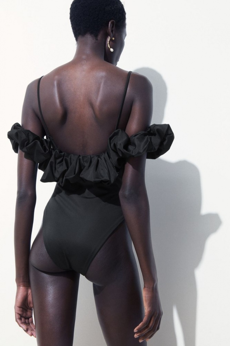 Black COS The Ruffled Swimsuit Swimwear | 348617-FLB