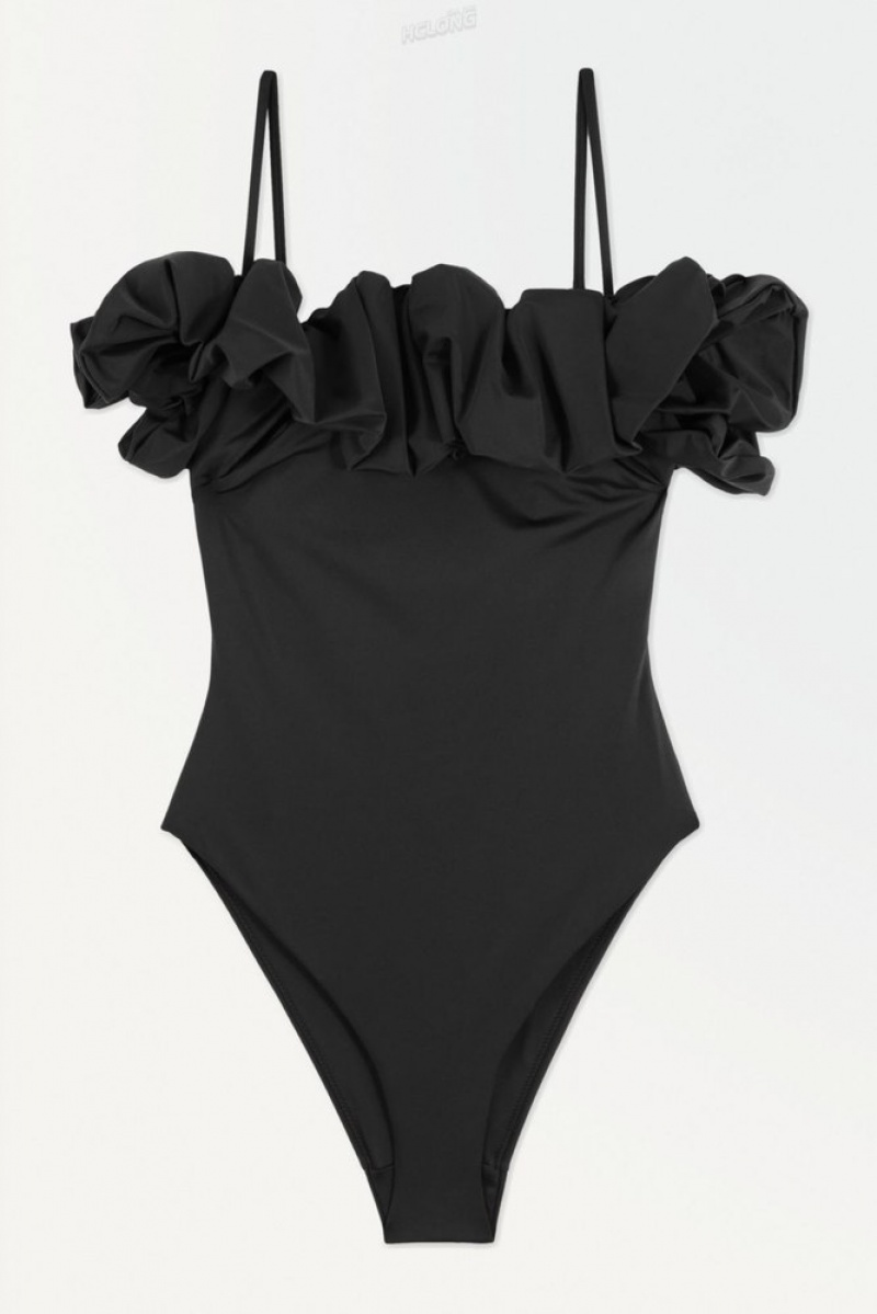 Black COS The Ruffled Swimsuit Swimwear | 348617-FLB