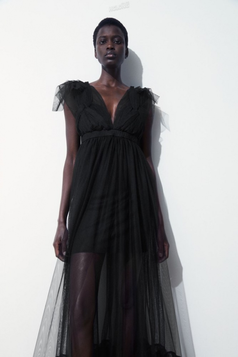 Black COS The Sheer Tulle Dress Dresses | 654982-HDG