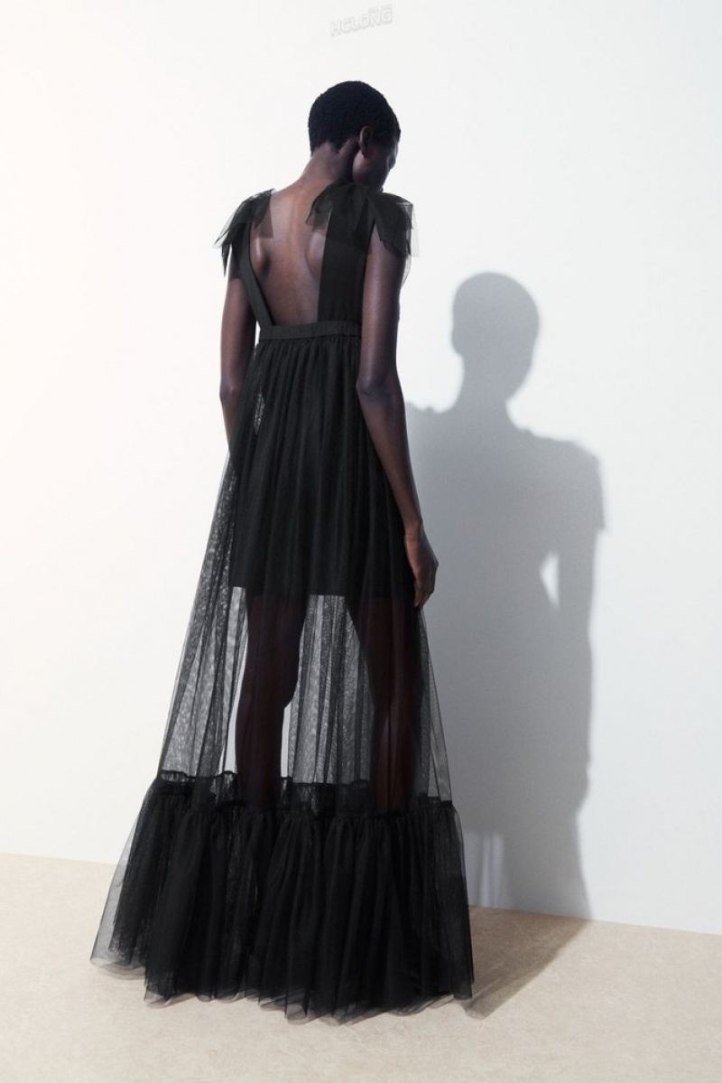 Black COS The Sheer Tulle Dress Dresses | 654982-HDG