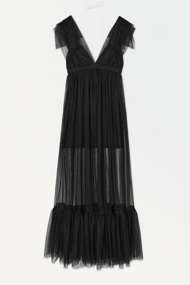 Black COS The Sheer Tulle Dress Dresses | 654982-HDG