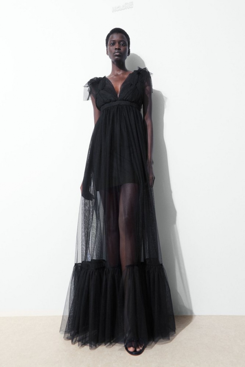 Black COS The Sheer Tulle Dress Dresses | 654982-HDG