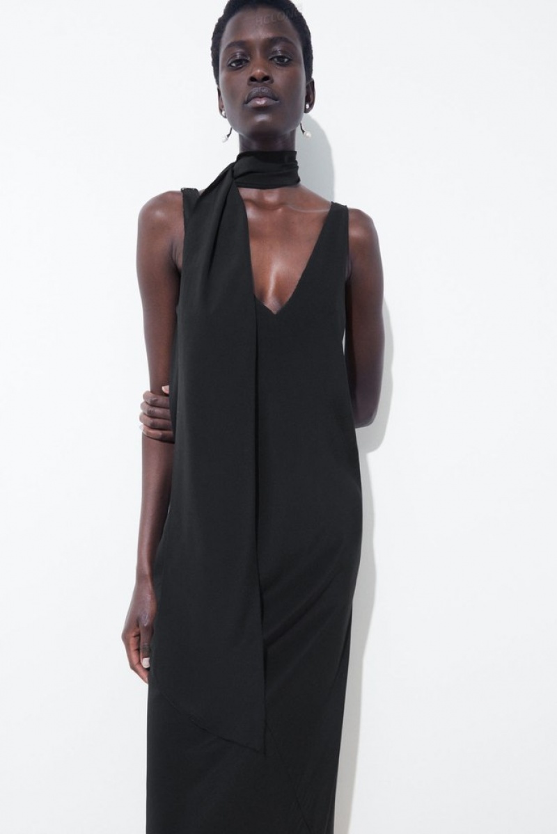 Black COS The Silk Scarf Dress Dresses | 596241-OBL