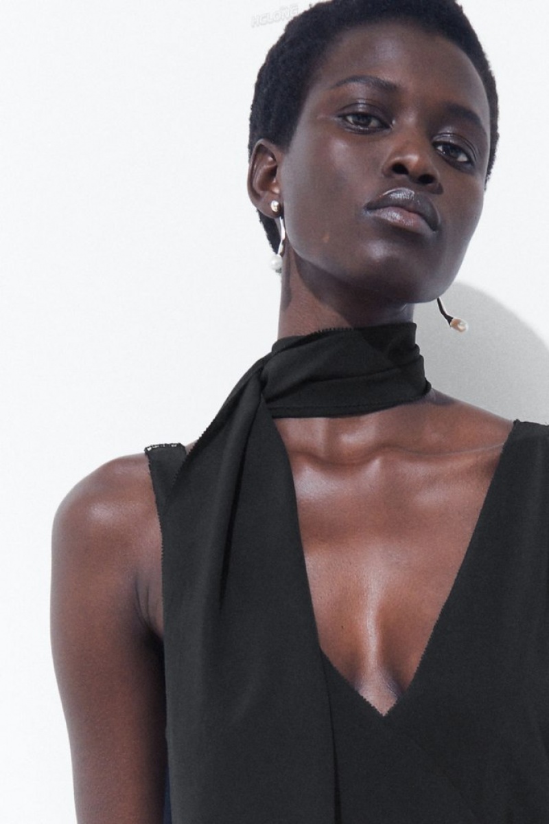 Black COS The Silk Scarf Dress Dresses | 596241-OBL