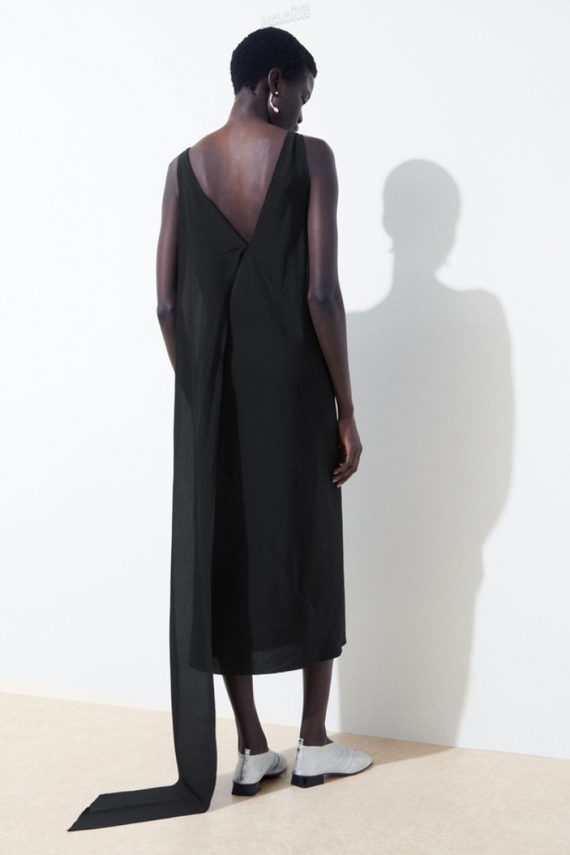 Black COS The Silk Scarf Dress Dresses | 596241-OBL