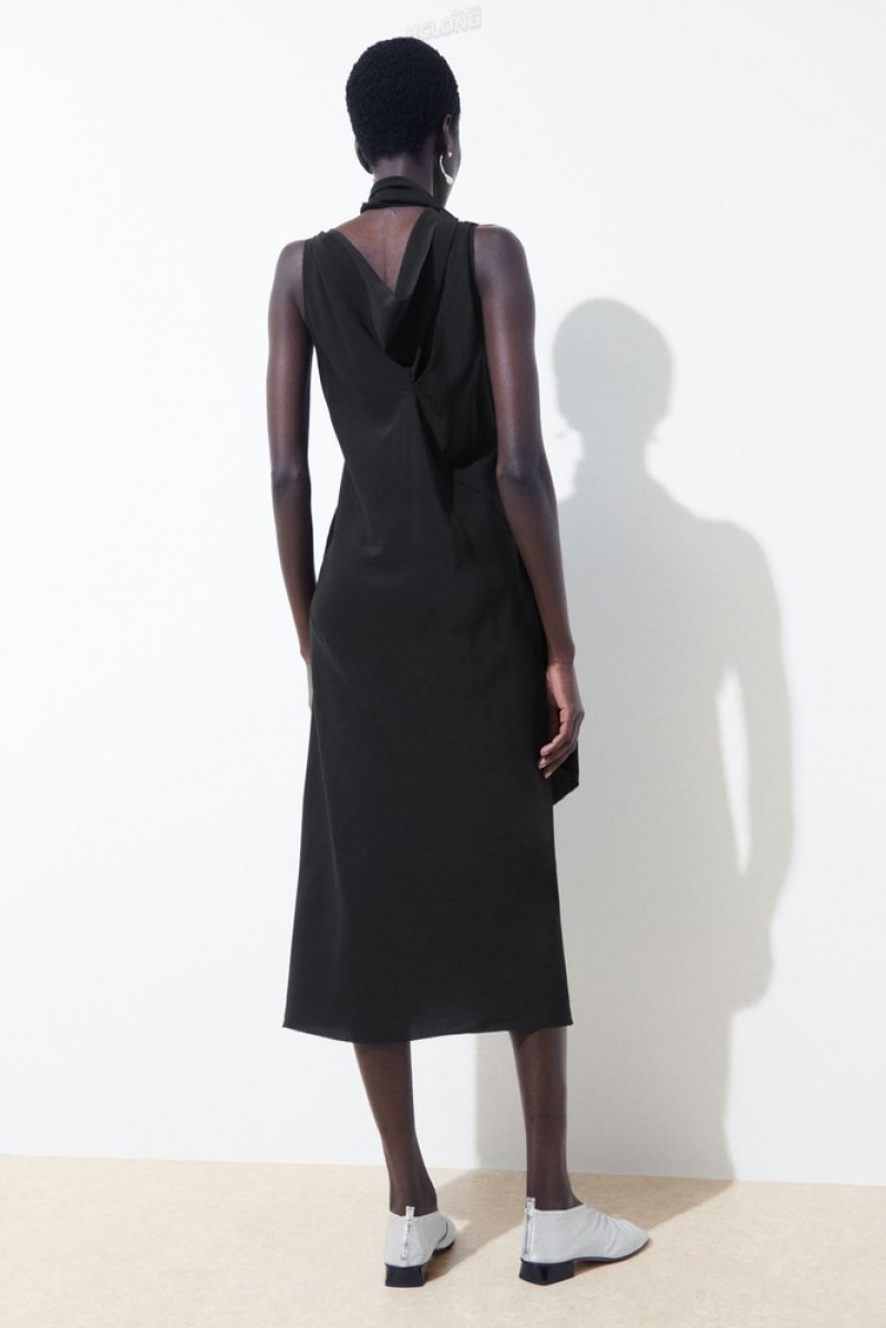 Black COS The Silk Scarf Dress Dresses | 596241-OBL