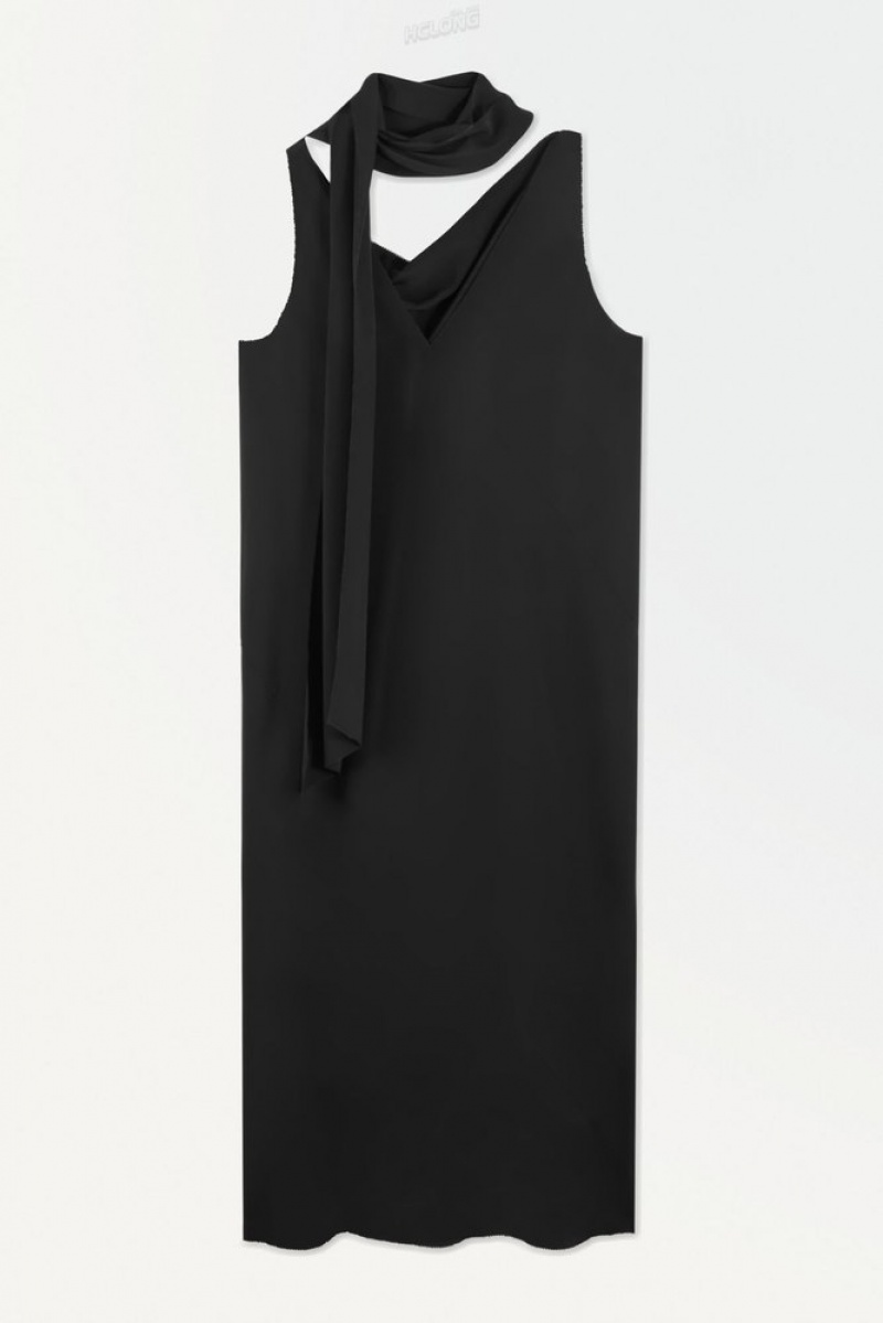 Black COS The Silk Scarf Dress Dresses | 596241-OBL