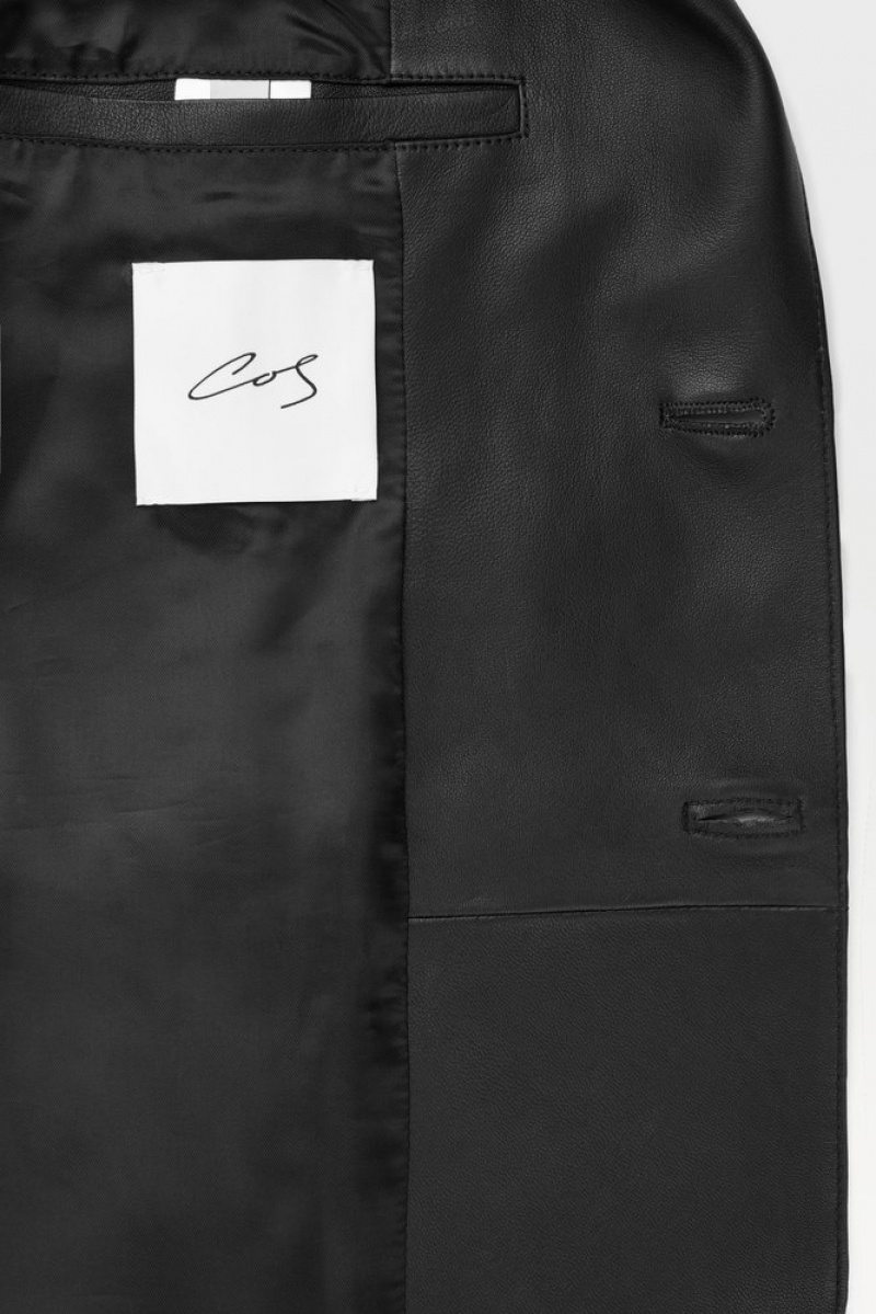 Black COS The Single-Breasted Leather Blazer Coats & Jackets | 951780-SDB