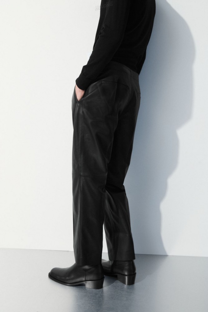 Black COS The Tailored Leather Pants Suit Pants | 967803-QUS