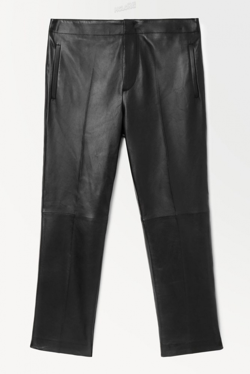 Black COS The Tailored Leather Pants Suit Pants | 967803-QUS