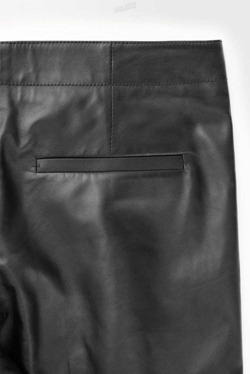 Black COS The Tailored Leather Pants Suit Pants | 967803-QUS