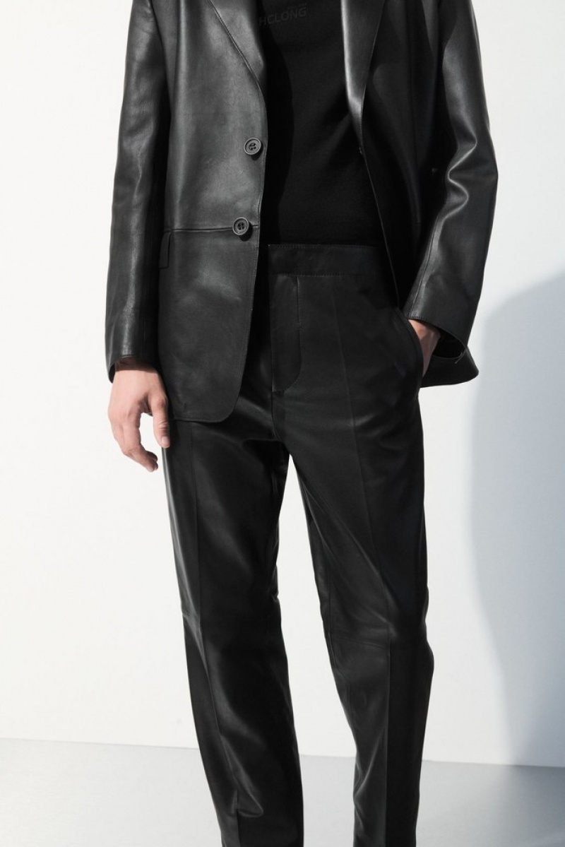 Black COS The Tailored Leather Trousers Suit Trousers | 532461-AQK