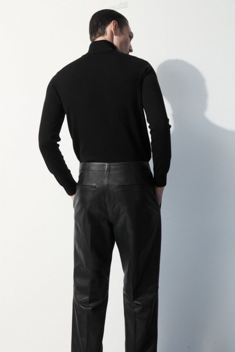 Black COS The Tailored Leather Trousers Suit Trousers | 532461-AQK