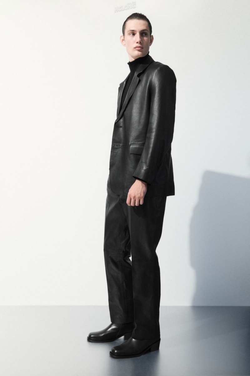 Black COS The Tailored Leather Trousers Suit Trousers | 532461-AQK