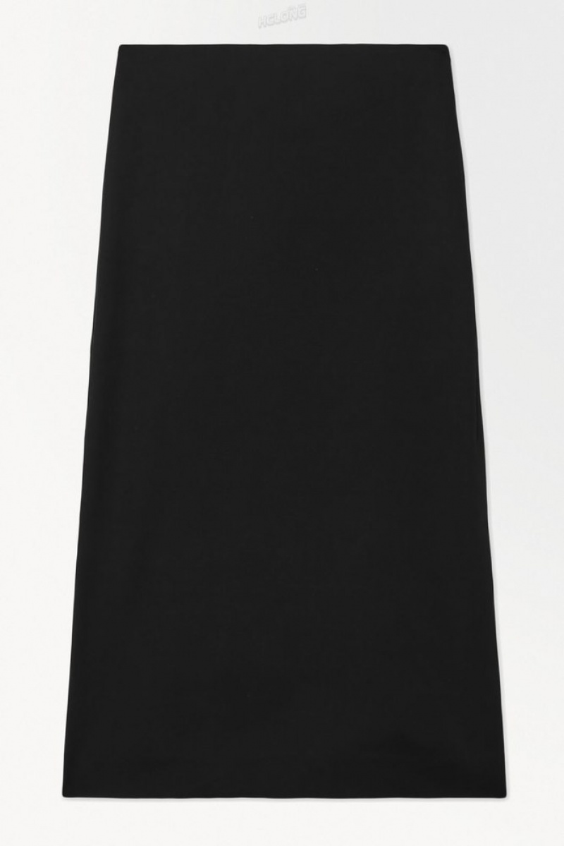 Black COS The Tailored Silk-Blend Midi Skirt Skirts | 960857-KDU