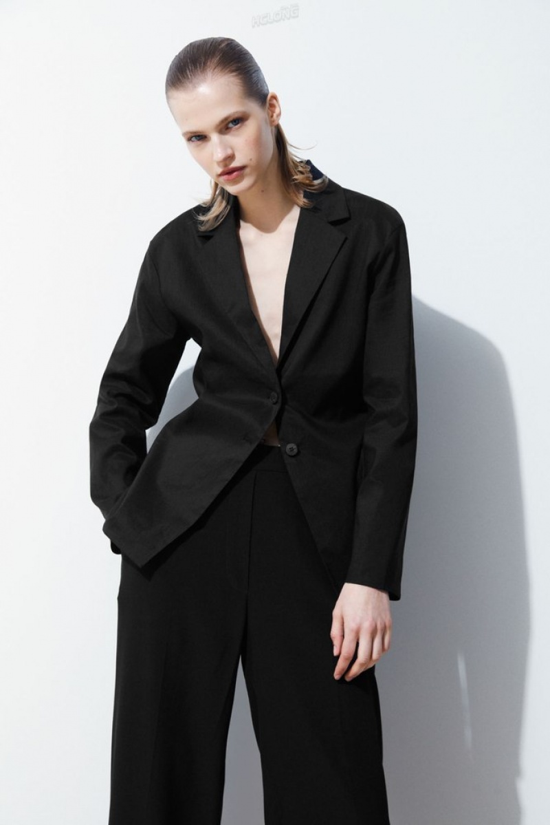 Black COS The Waisted Linen Blazer Blazers & Tailoring | 961025-OPX