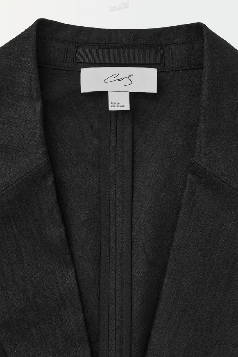 Black COS The Waisted Linen Blazer Blazers & Tailoring | 961025-OPX