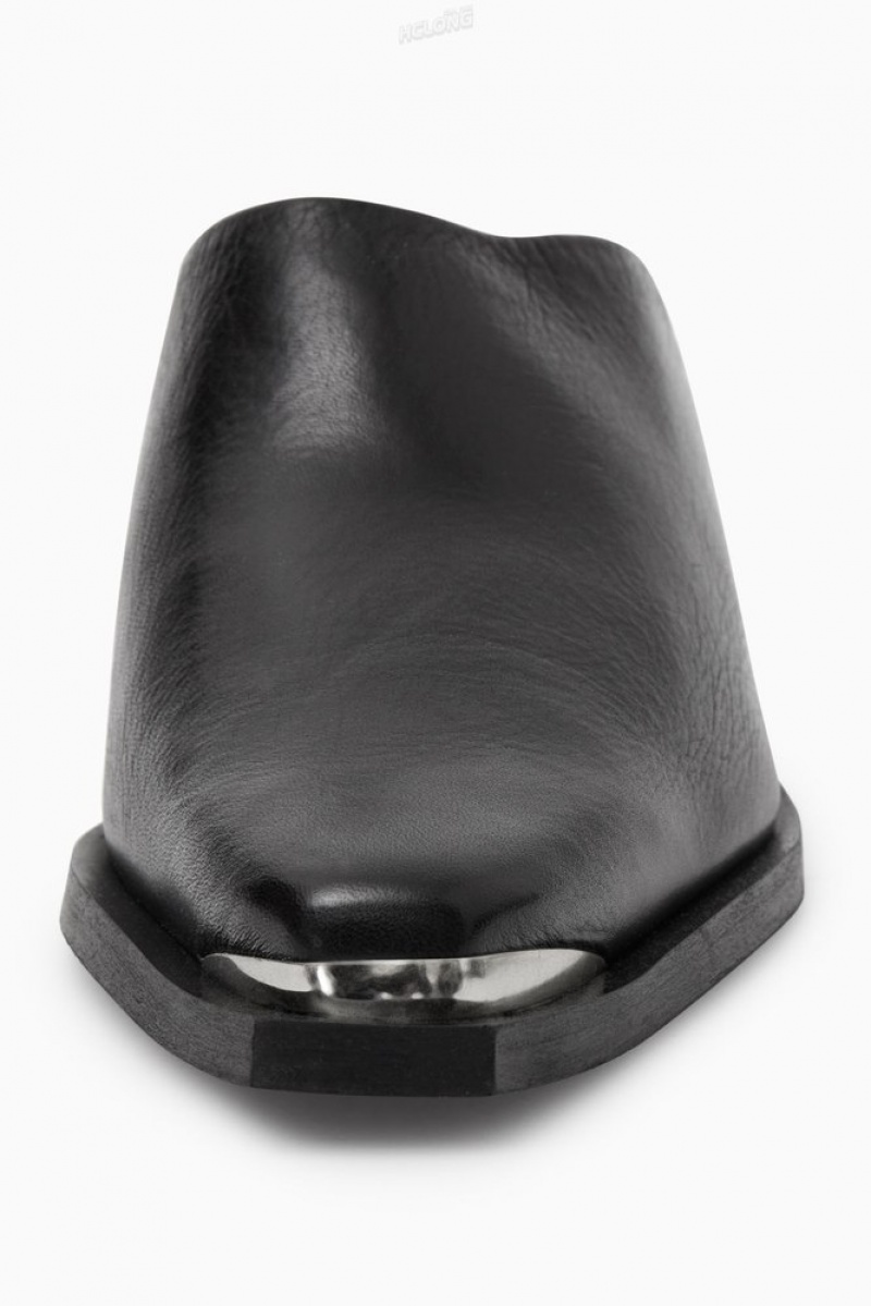 Black COS Toe-Cap Leather Mules Mules | 610847-LXI