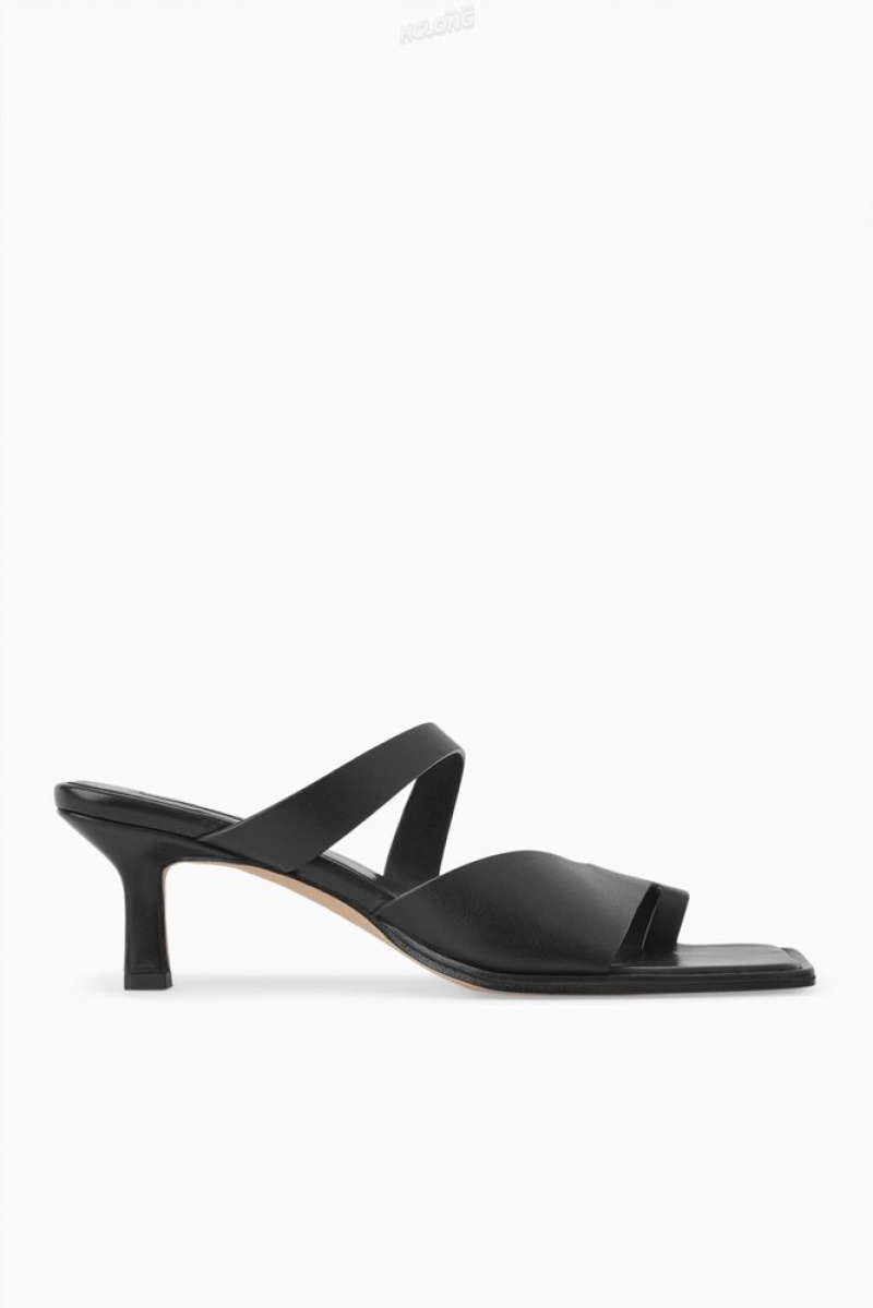 Black COS Toe-Thong Heeled Sandals Sandals | 041258-NMU