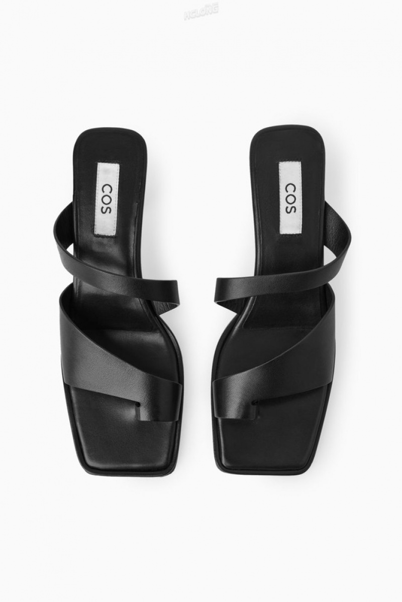 Black COS Toe-Thong Heeled Sandals Sandals | 041258-NMU