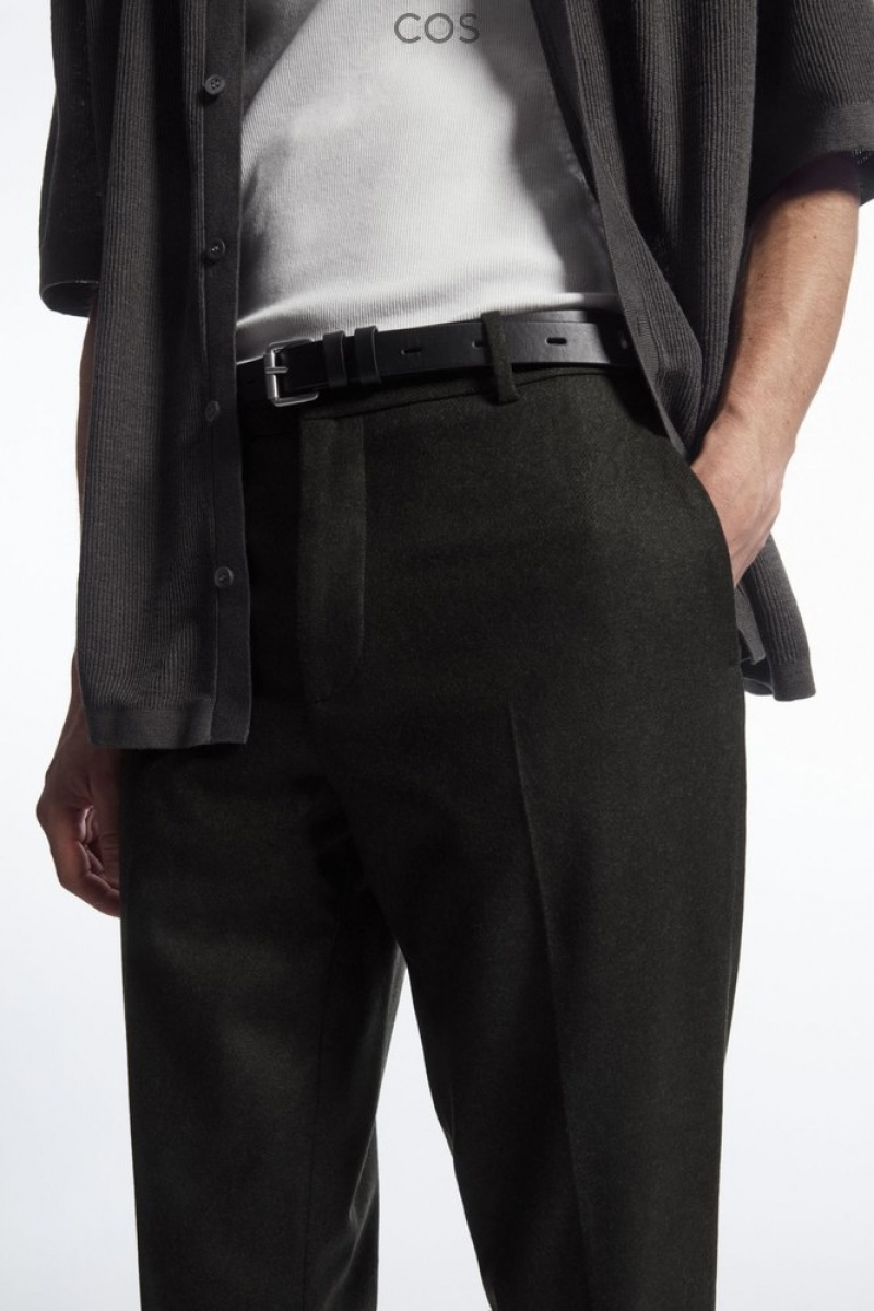 Black COS Turn-Up Tapered Wool Trousers Trousers | 751308-CIE