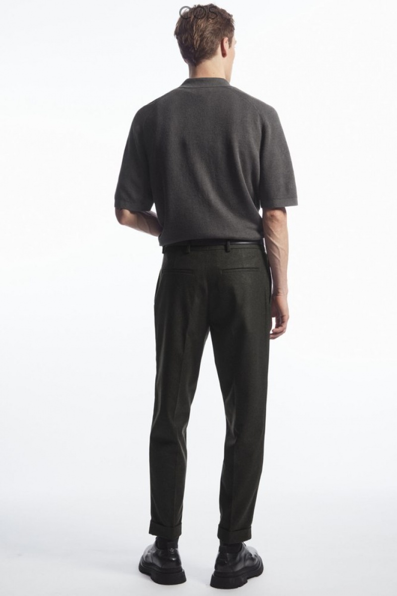 Black COS Turn-Up Tapered Wool Trousers Trousers | 751308-CIE