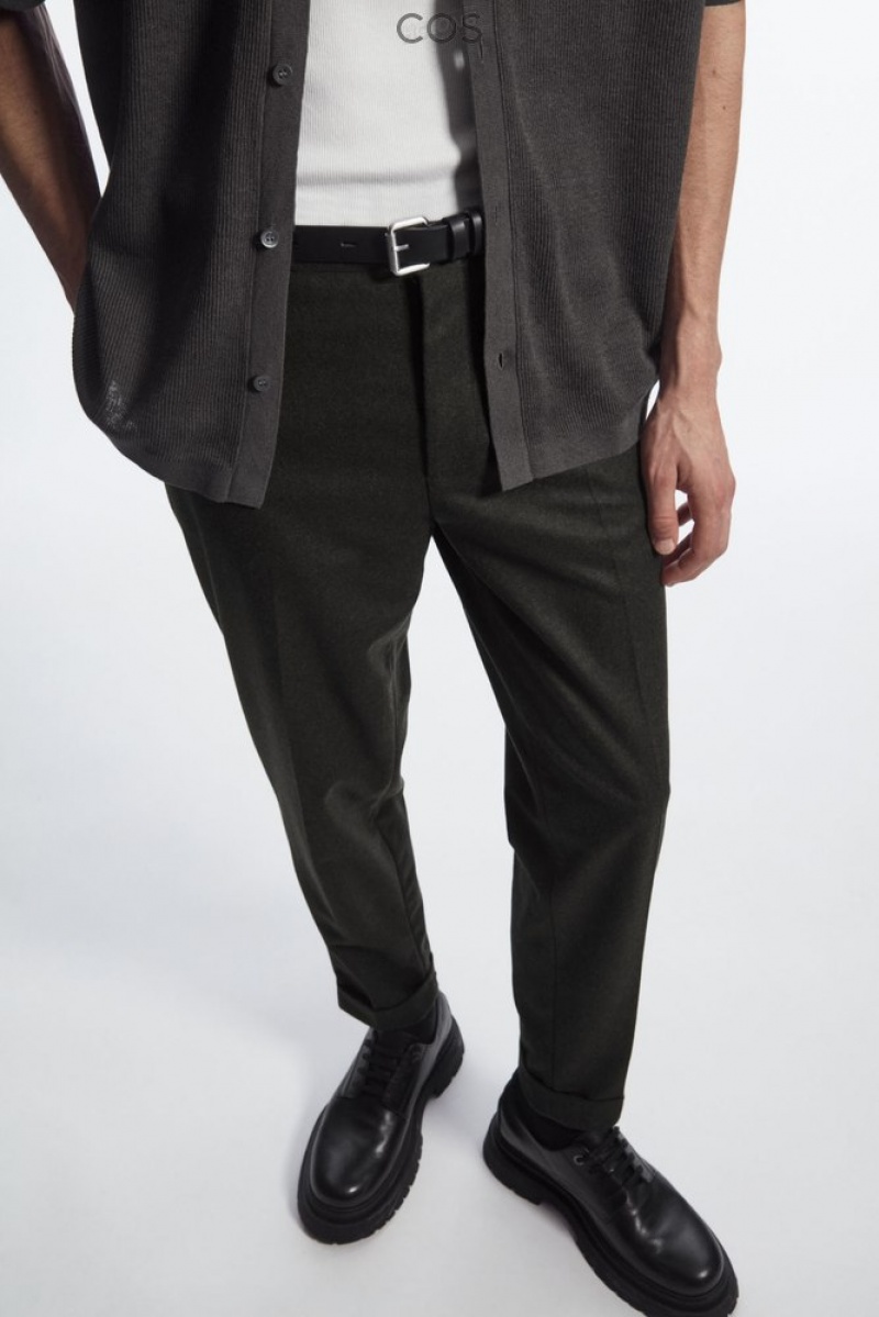 Black COS Turn-Up Tapered Wool Trousers Trousers | 751308-CIE