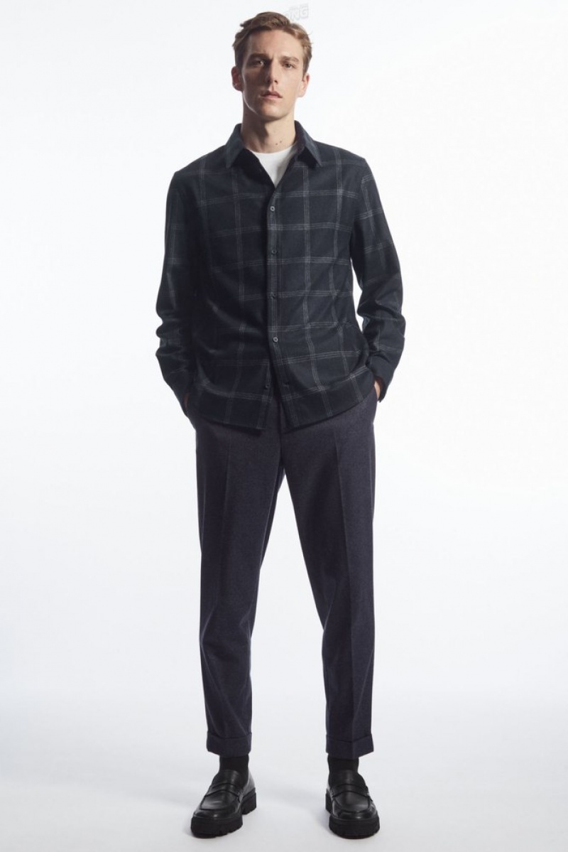 Black COS Turn-Up Tapered Wool Trousers Trousers | 149325-NRT