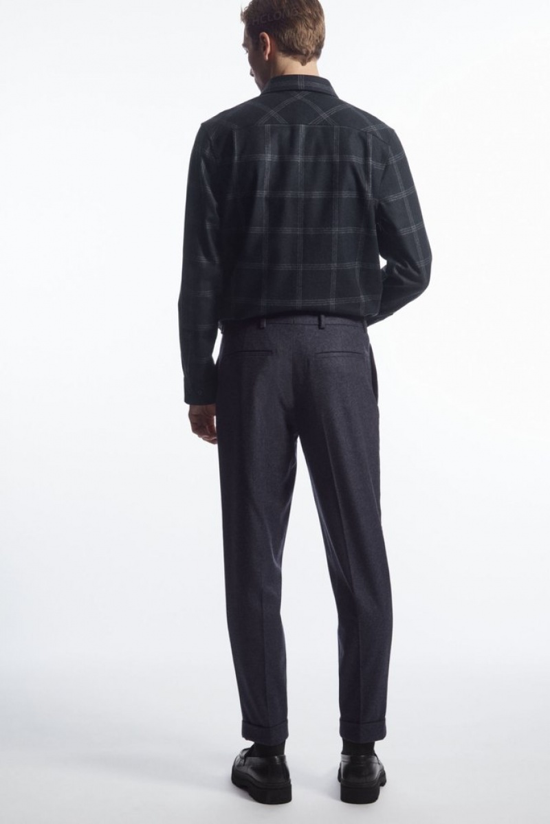 Black COS Turn-Up Tapered Wool Trousers Trousers | 149325-NRT