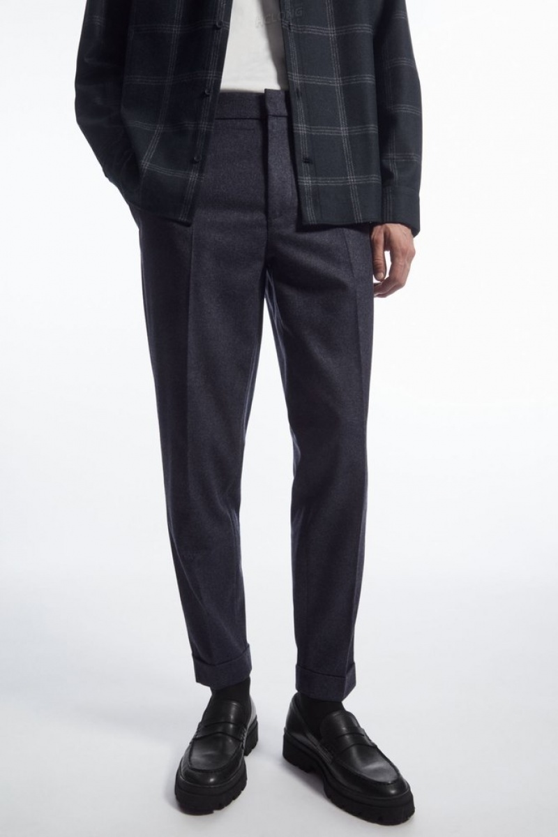 Black COS Turn-Up Tapered Wool Trousers Trousers | 149325-NRT