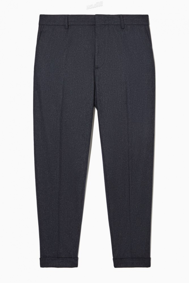 Black COS Turn-Up Tapered Wool Trousers Trousers | 149325-NRT