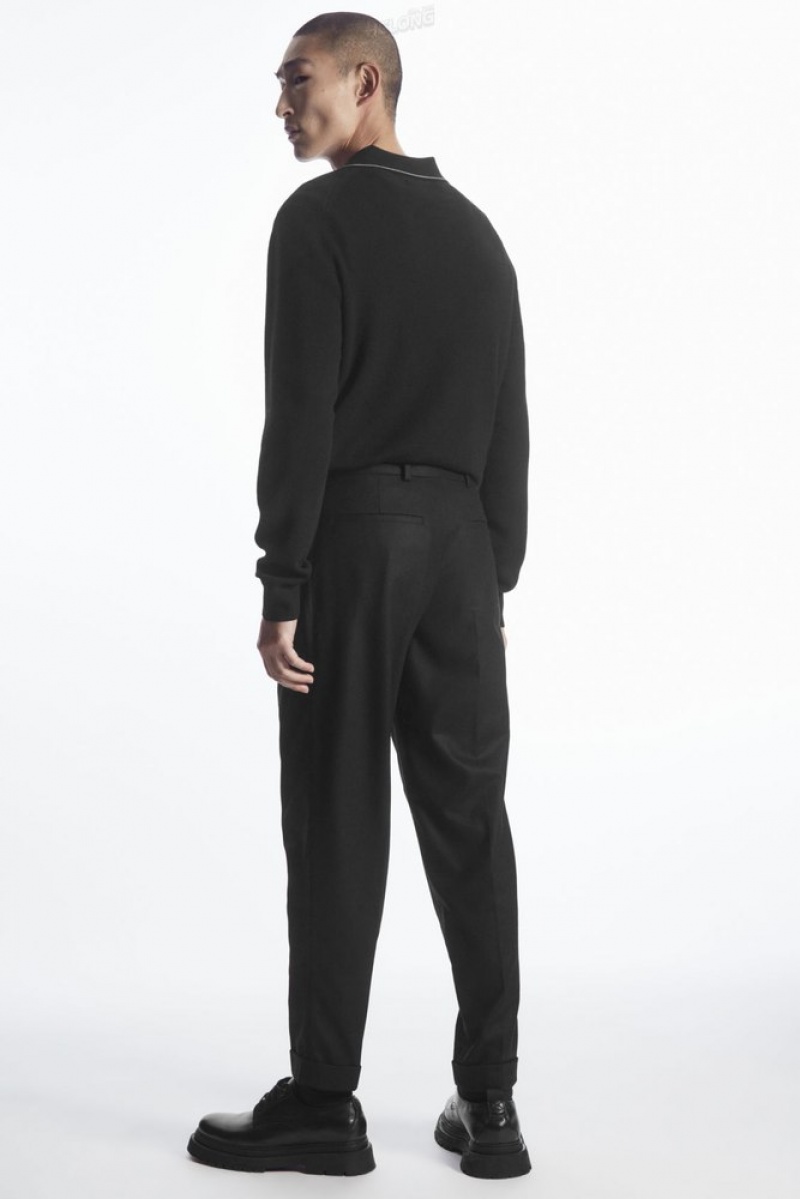 Black COS Turn-Up Tapered Wool Trousers Trousers | 485679-QGH