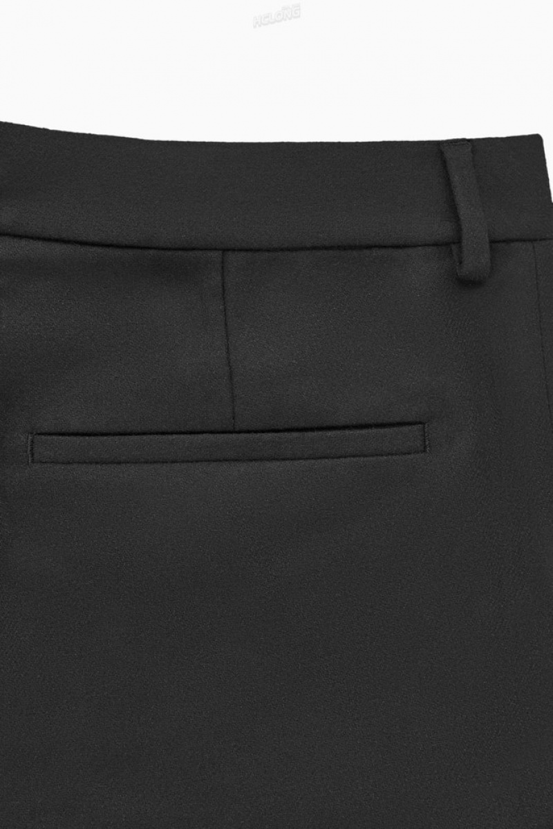 Black COS Turn-Up Tapered Wool Trousers Trousers | 485679-QGH