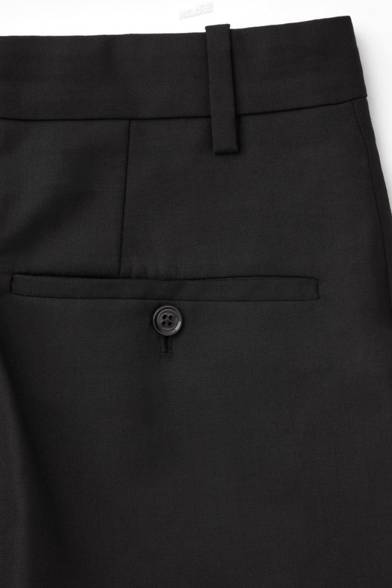 Black COS Turn-Up Wide-Leg Wool Chinos Trousers | 643527-ACM