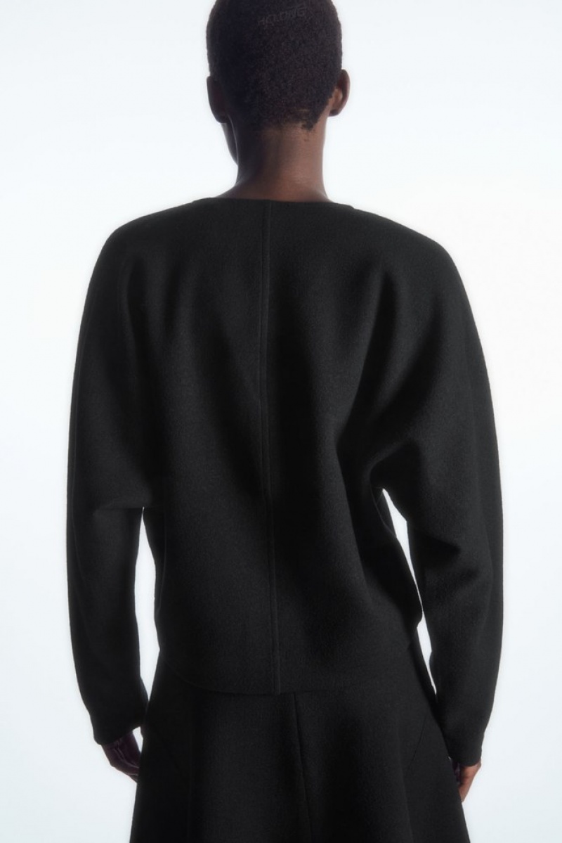 Black COS V-Neck Boiled-Wool Jumper Tops | 309415-RYZ