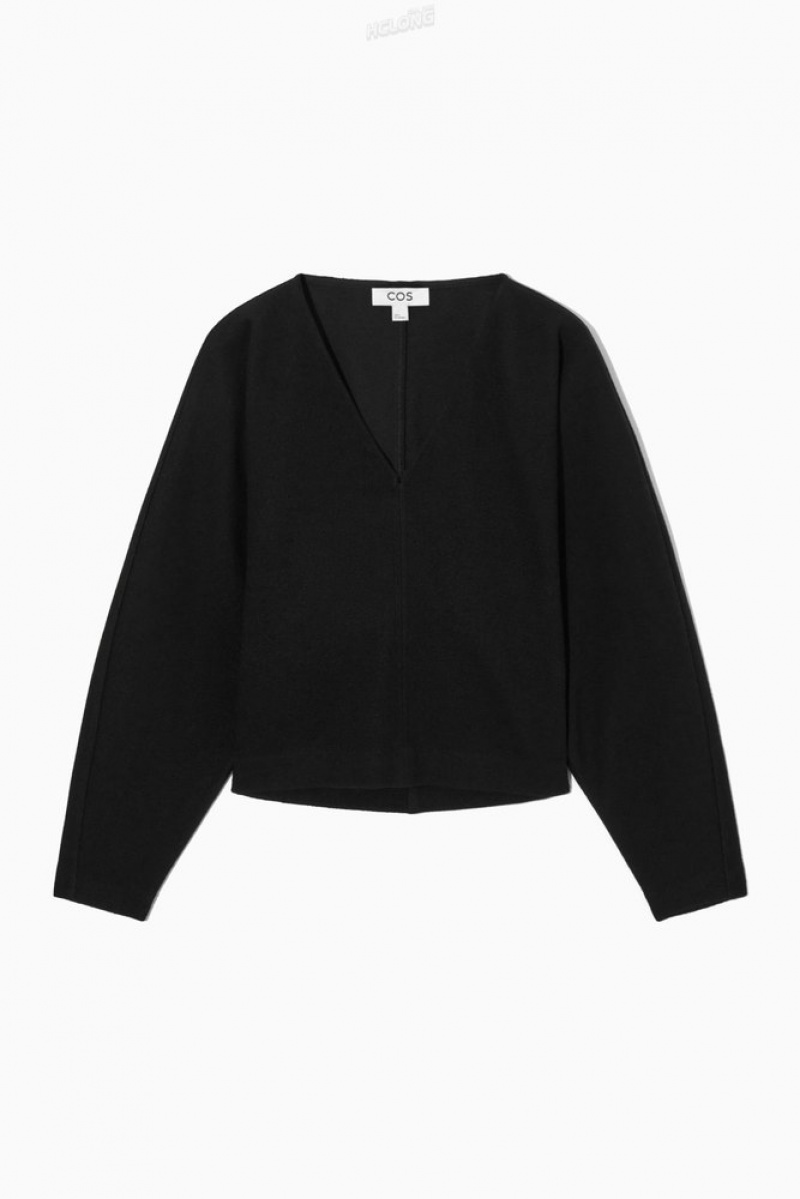 Black COS V-Neck Boiled-Wool Jumper Tops | 309415-RYZ