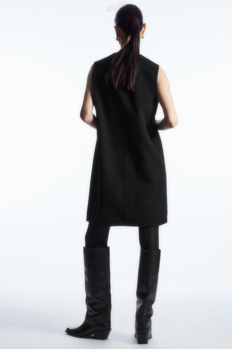 Black COS V-Neck Double-Faced Wool Dress Dresses | 491850-URX