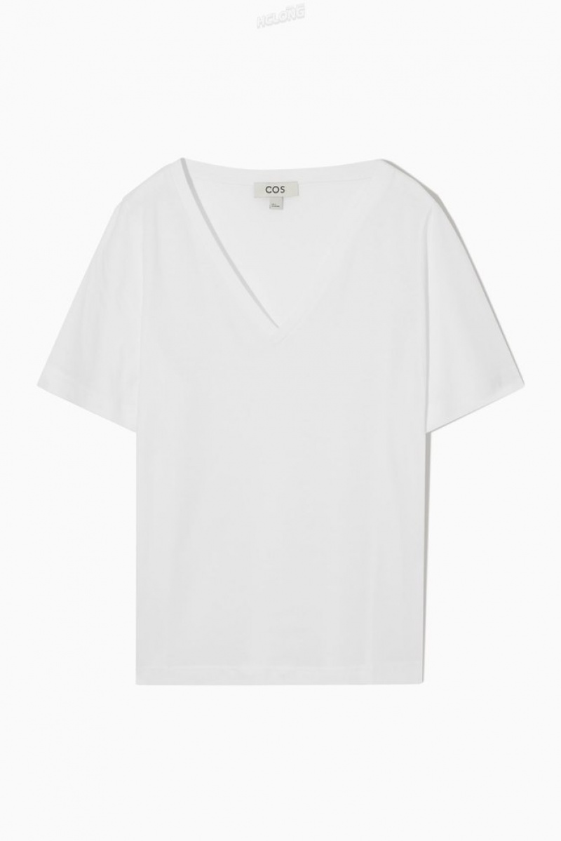 Black COS V-Neck T-Shirt T-shirts | 628190-TZB