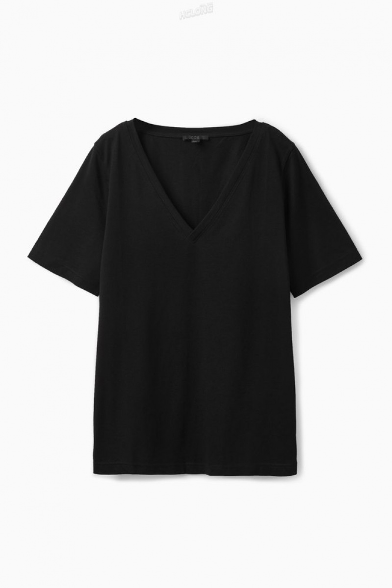 Black COS V-Neck T-Shirt T-shirts | 691504-MSW